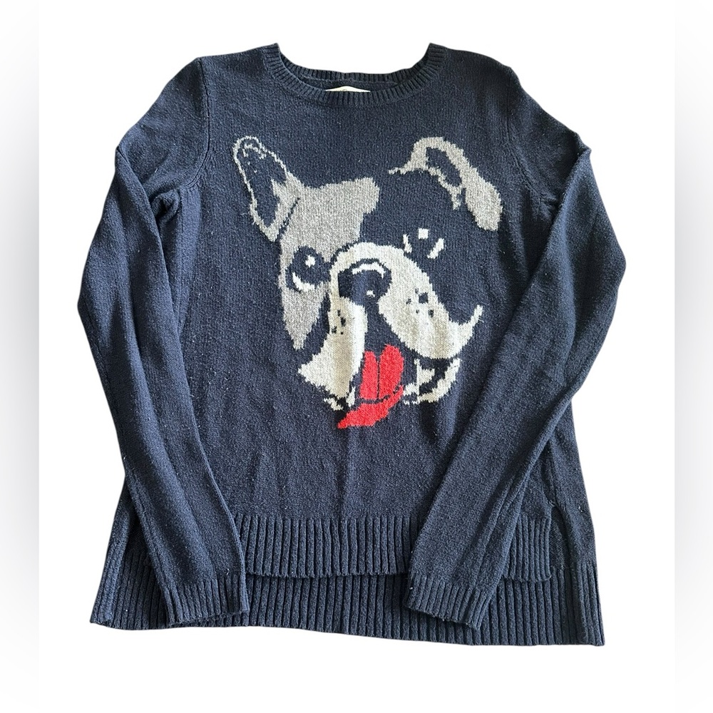 Y2K Abercrombie & Fitch Bulldog Knit Sweater Womens Medium Navy Blue